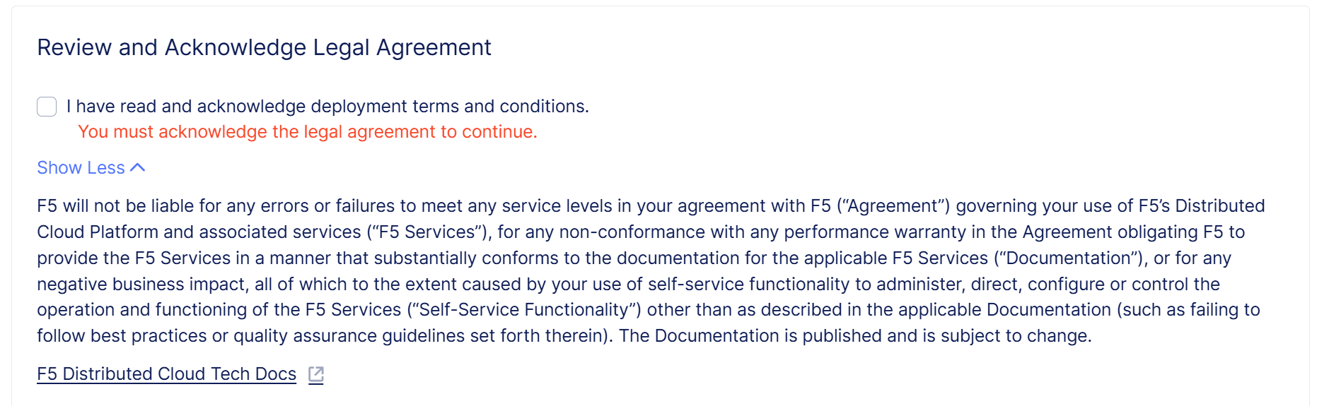 Figure: Review and Acknowledge the Legal Agreement