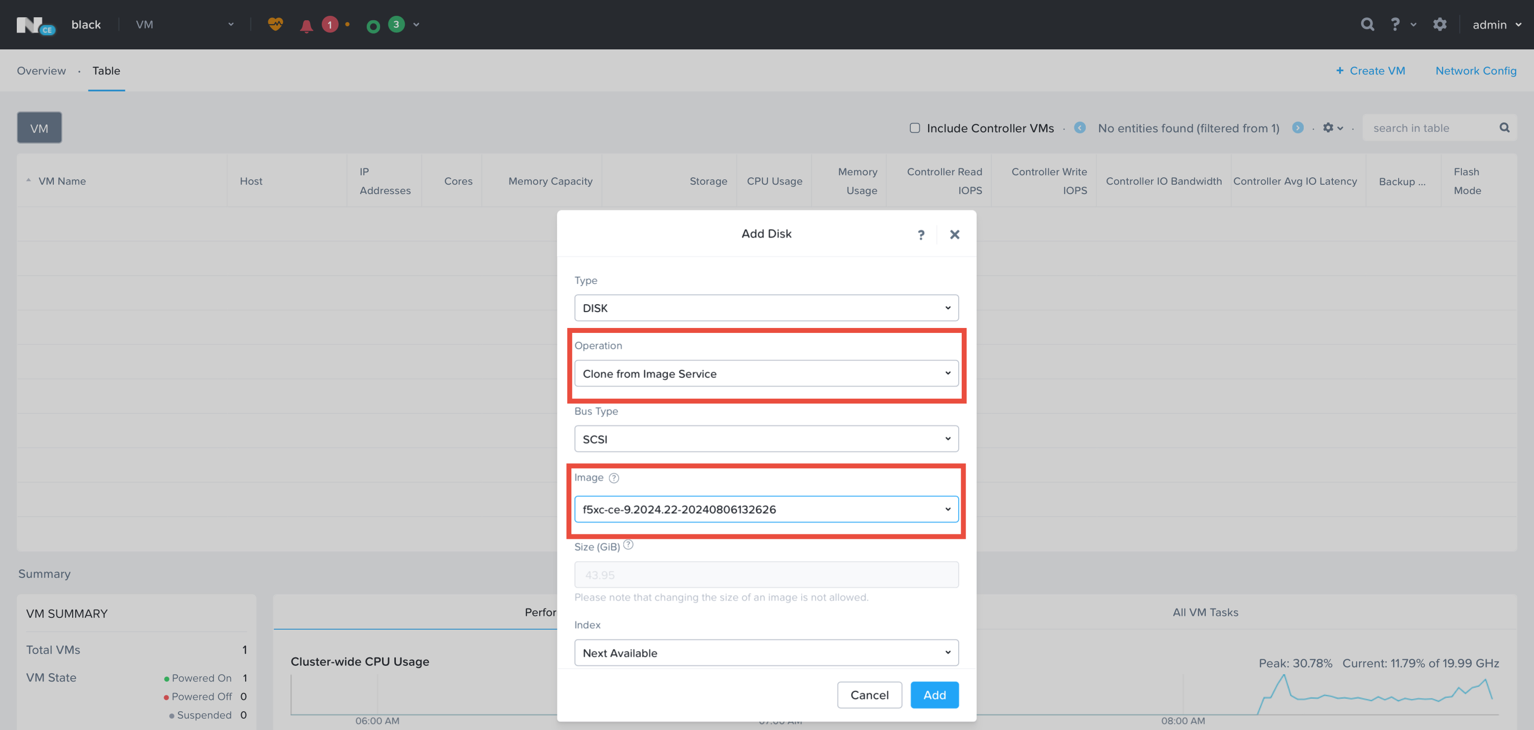 Figure: Nutanix PRISM VM Disk