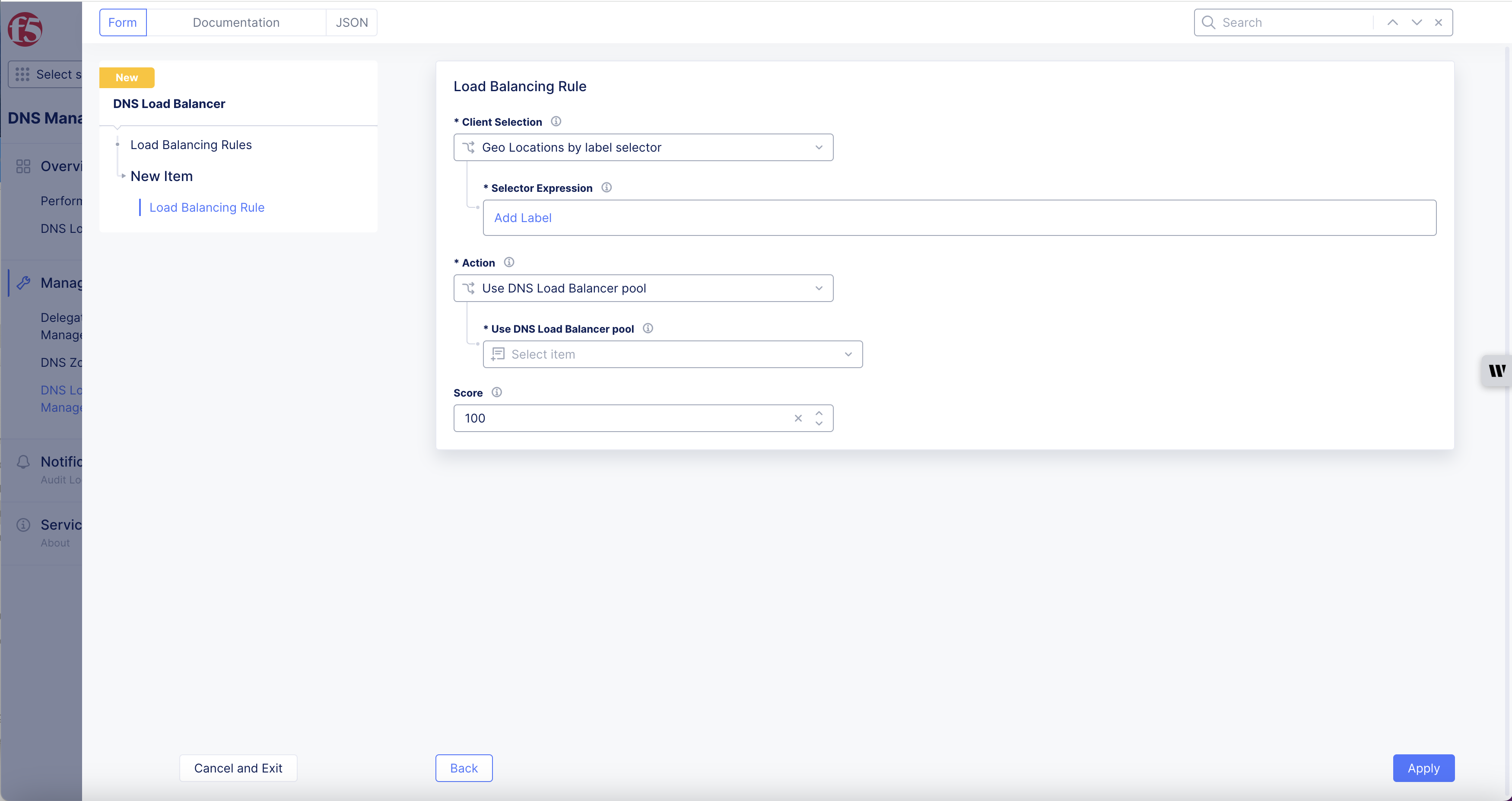 Figure: DNS Load Balancer Rule Settings